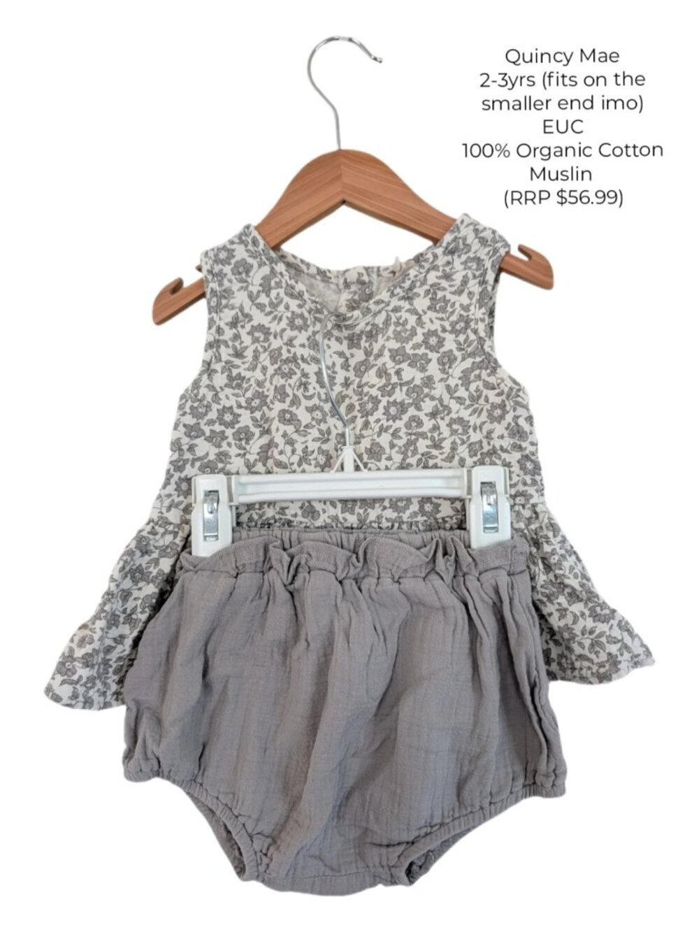 Quincy Mae Grey & Cream Peplum Tank & Bummies Set 2T 3T